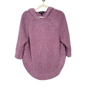 NEW Express Womens S Purple Cozy Oversized 1/2 Sleeve Hooded Sweater